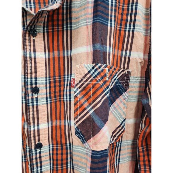 Levi's Mens Shirt Size XXL Orange Navy Plaid Short Sleeve Button Down Casual - Picture 6 of 8